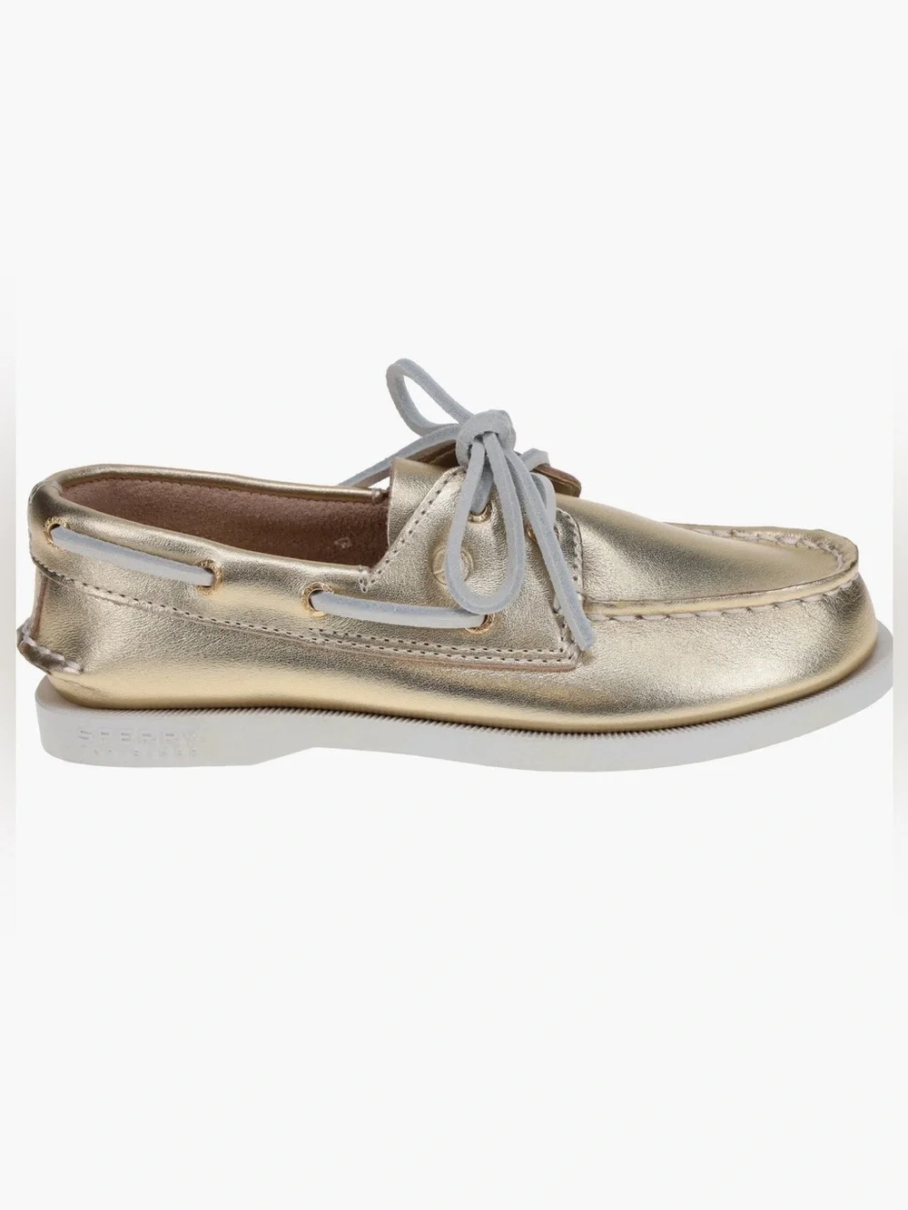Sperry Kids Gold Metallic Leather Boat Shoes 2-Eye Lace Up Non-Slip Size 13